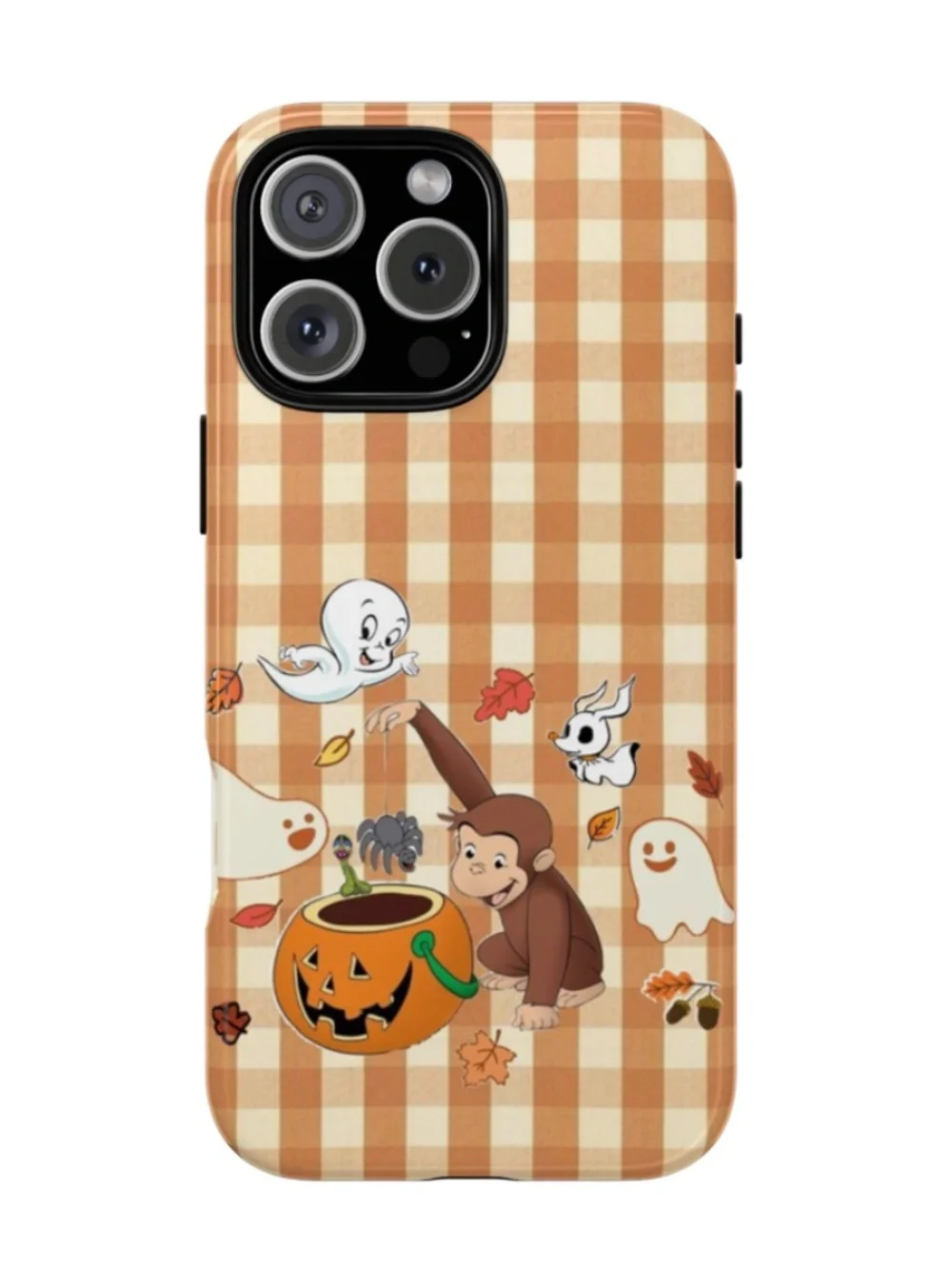 Cute Halloween Curious George Casper Ghosts Orange Gingham Phone Case